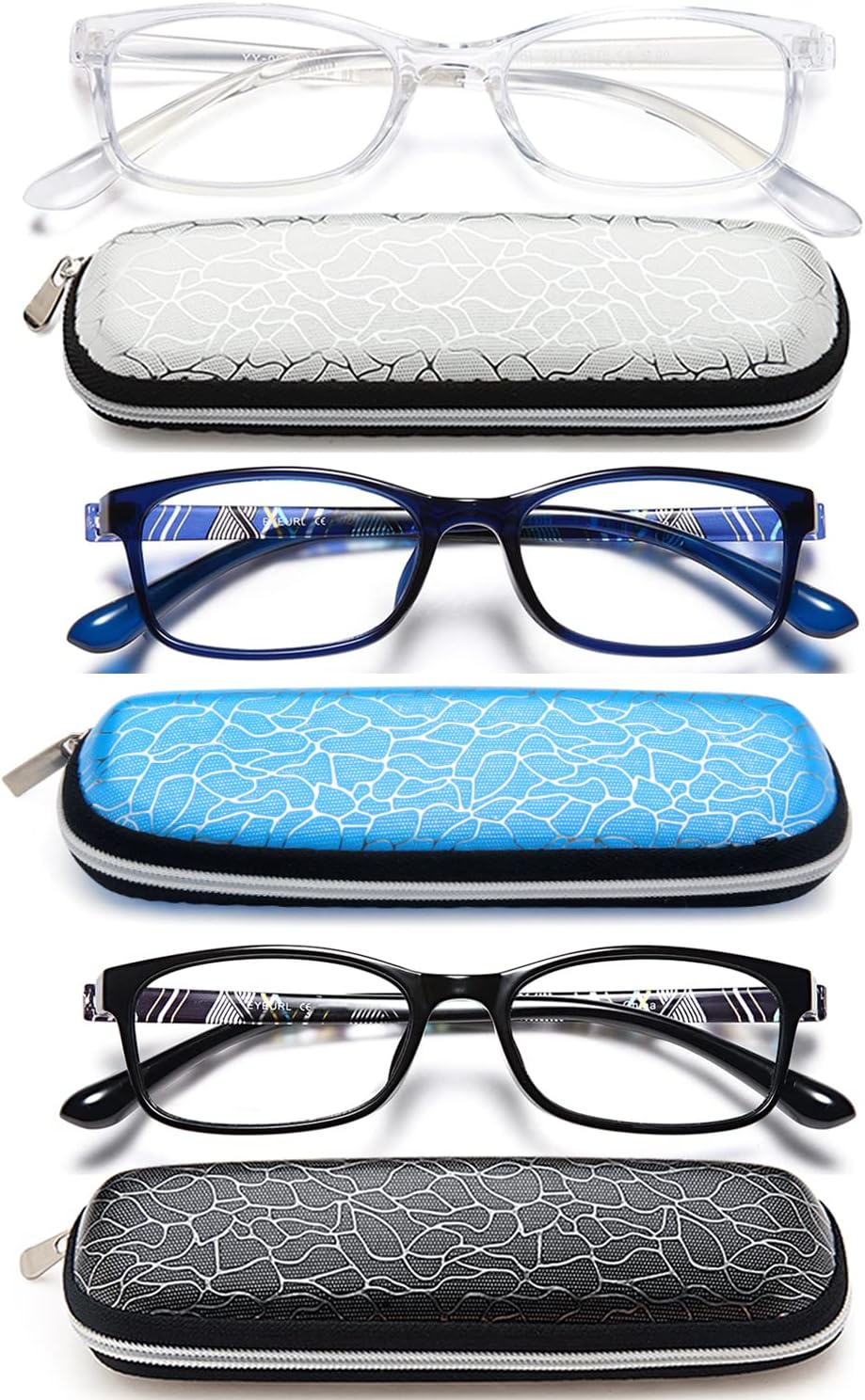 2-Pack Rectangle Readers for Men & Women – Black, Blue & White - product photo 7