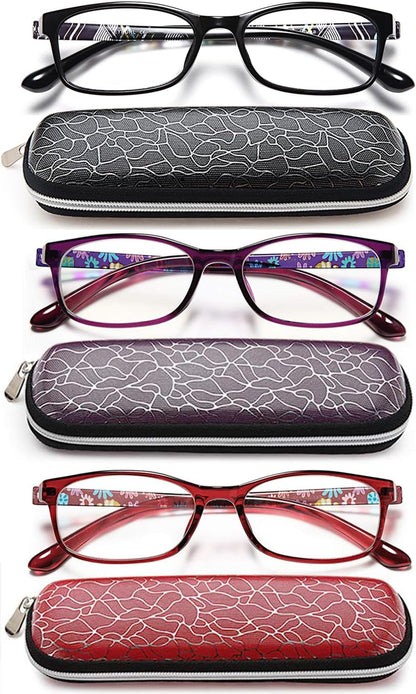 EYEURL Reading Glasses for Women-Blue Light Blocking For Women-3 Pack Computer Readers 0.0 Spring Hinge Anti UV Ray/Eye Strain/Glare Eyeglasses