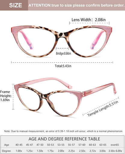Cat Eye Reading Glasses for Women, Blue Light Blocking Fashion Readers, Anti Glare UV Protection Eyewear