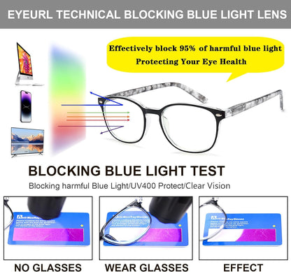 EYEURL Blue Light Blocking Reading Glasses Women, 4-Pack Spring Hinge Computer Readers,Anti UV Ray Square Nerd Eyeglasses +3.00