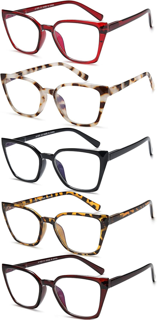 EYEURL Readers for Women - 5 Pack Blue Light Blocking Reading Glasses Ladies +0.00 Fashion Square Frames Magnification with Spring Hinge