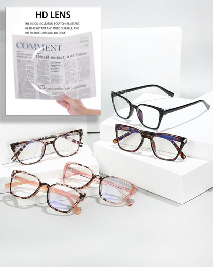 EYEURL 5-Pack Cat Eye Reading Glasses for Women – Fashionable Blue Light Blocking Reading Glasses with Square Frames, Spring Hinges & Magnification