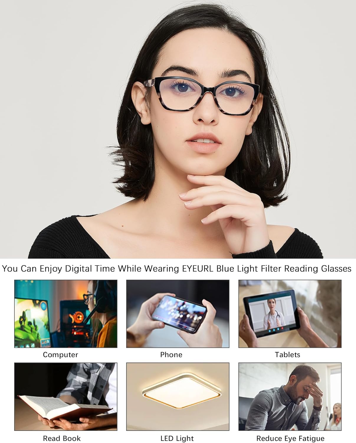 EYEURL 4 Pack Reading Glasses for Wome Oprah Cat Eye Reading Glasses Men Blue Light Glasses Readers for Women