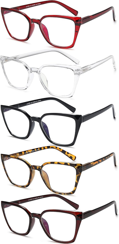 EYEURL 5-Pack Cat Eye Reading Glasses for Women – Blue Light Blocking Readers with Fashion Square Frames and Spring Hinges