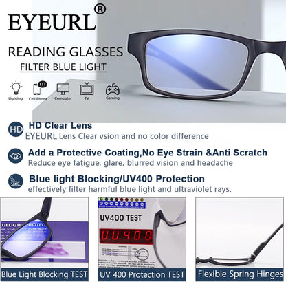 EYEURL Blue Light Blocking Neck Hanging Reading Glasses – 2 Pack Computer Readers for Women and Men with Spring Hinges, Practical Anti-Glare Eyewear