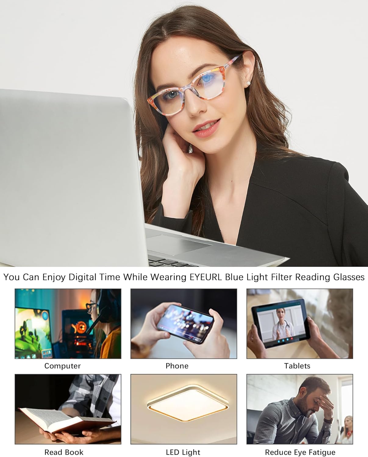EYEURL Cat Eye Reading Glasses for Women Fashion Blue Light Blocking Glasses Colorful Computer Readers for Women