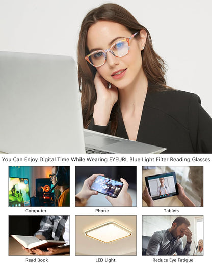 EYEURL Cat Eye Reading Glasses for Women Fashion Blue Light Blocking Glasses Colorful Computer Readers for Women