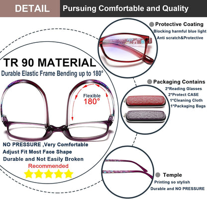 EYEURL Blue Light Blocking Glasses For Womens - 2 Pairs Lightweight Blue Screen Computer Eyeglasses Anti Glare Glasses