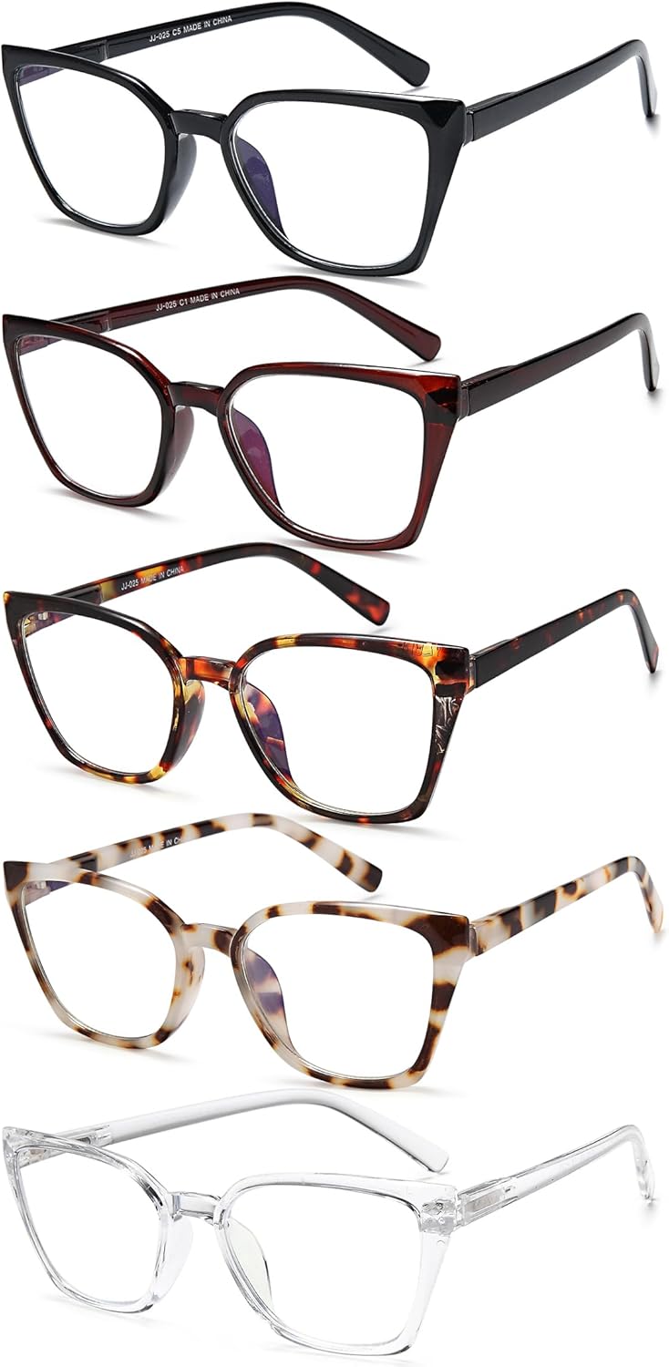 Stylish EYEURL 5-Pack Cat Eye Reading Glasses for Women – Blue Light Blocking Reading Glasses with Fashion Square Frames & Comfortable Spring Hinges