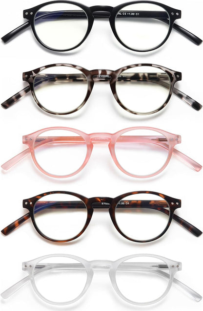 EYEURL 4-Pack Small Round Reading Glasses for Women Men Neck Hanging Blue Light Blocking Eyeglasses TR90 Readers for Women
