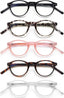 EYEURL 4-Pack Small Round Reading Glasses for Women Men Neck Hanging Blue Light Blocking Eyeglasses TR90 Readers for Women