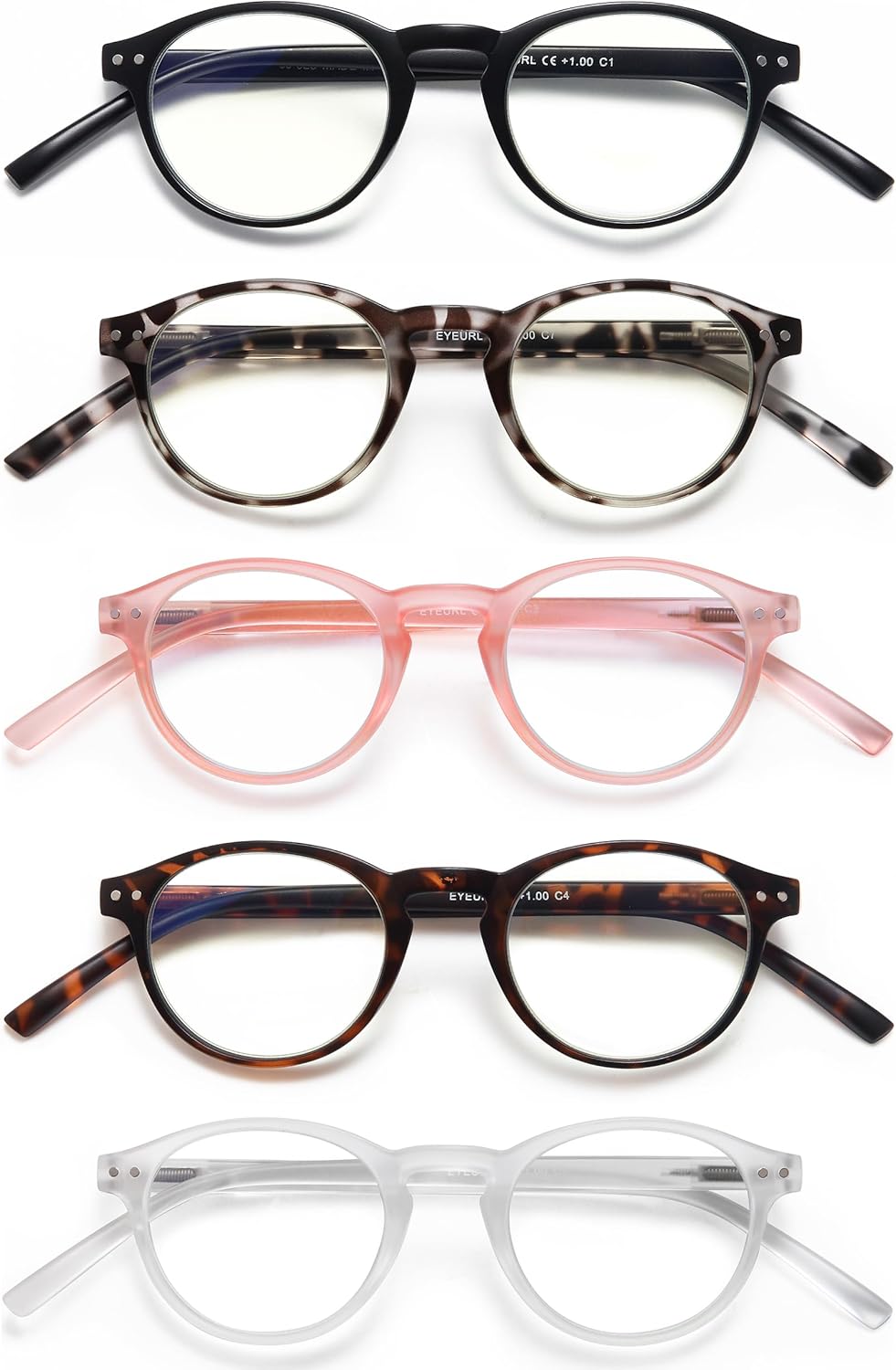 EYEURL 4-Pack Small Round Reading Glasses for Women Men Neck Hanging Blue Light Blocking Eyeglasses TR90 Readers for Women