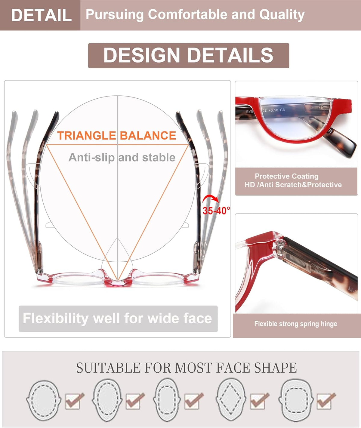 5-Pack Fashion Semi-Rimless Blue-Light Readers for Women - product photo 7
