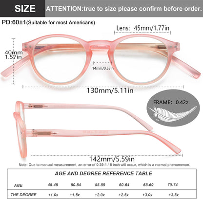 EYEURL 4-Pack Small Round Reading Glasses for Women Men Neck Hanging Blue Light Blocking Eyeglasses TR90 Readers for Women