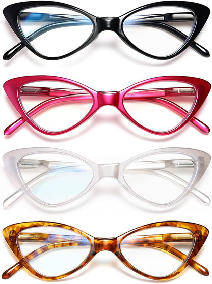 EYEURL 4-Pack Reading Glasses for Women, Fashion Cat Eye Blue Light Blocking Readers with Spring Hinges,1.50 Anti-Glare/UV Rays