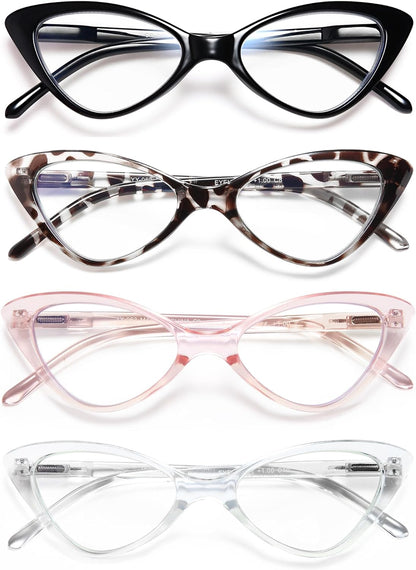 EYEURL 4-Pack Reading Glasses for Women, Fashion Cat Eye Blue Light Blocking Readers with Spring Hinges,1.50 Anti-Glare/UV Rays