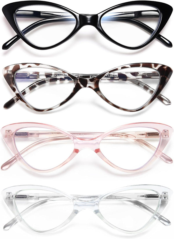 EYEURL 4-Pack Reading Glasses for Women, Fashion Cat Eye Blue Light Blocking Readers with Spring Hinges,1.50 Anti-Glare/UV Rays
