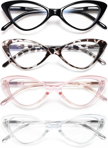 EYEURL 4-Pack Cat Eye Reading Glasses for Women – Blue Light Blocking Readers with Spring Hinges, Anti-Glare & UV Protection