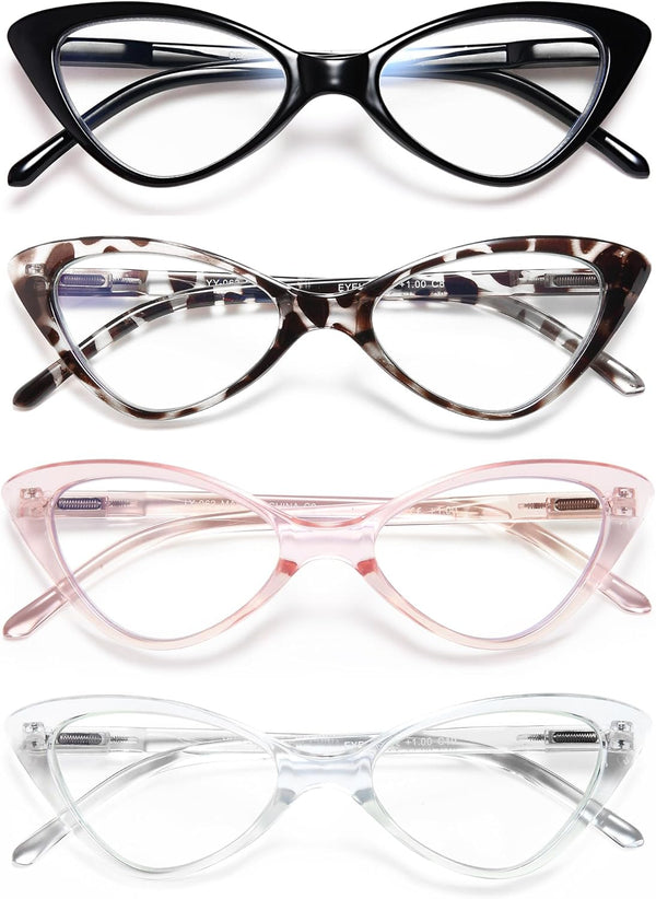 EYEURL 4-Pack Cat Eye Reading Glasses for Women – Blue Light Blocking Readers with Spring Hinges, Anti-Glare & UV Protection