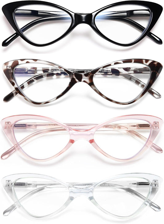 EYEURL 4-Pack Cat Eye Reading Glasses for Women – Blue Light Blocking Readers with Spring Hinges, Anti-Glare & UV Protection