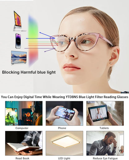 Cat Eye Reading Glasses for Women, Blue Light Blocking Fashion Readers, Anti Glare UV Protection Eyewear