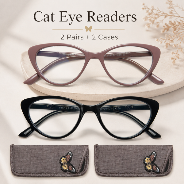 EYEURL Cat Eye Reading Glasses for Women – 2 Pack Stylish Blue Light Blocking Readers with Spring Hinge, Anti Glare & UV Protection