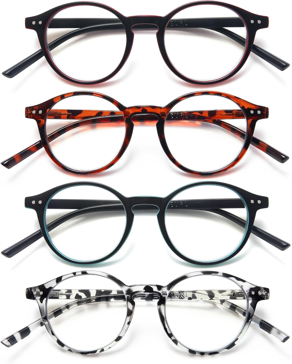 EYEURL 4-Pack Round Reading Glasses for Women Men Neck Hanging Small Blue Light Glasses Retro Round Computer Glasses With Spring Hinges TR90 Lightweight Readers for Women 3.0