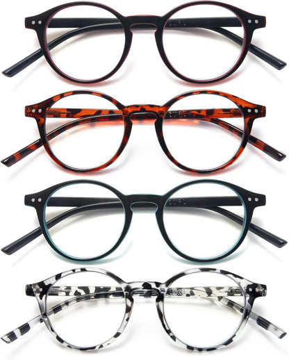 EYEURL 4-Pack Round Reading Glasses for Women Men Neck Hanging Small Blue Light Glasses Retro Round Computer Glasses With Spring Hinges TR90 Lightweight Readers for Women 3.0