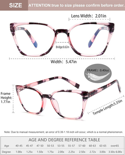 EYEURL 4-Pack Cat Eye Reading Glasses for Women – Fashion Blue Light Blocking Readers, Ladies Computer Eyeglasses