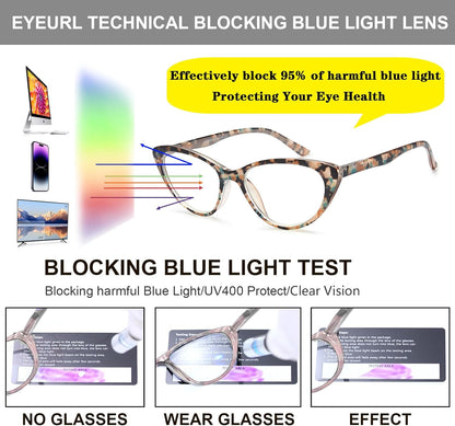 EYEURL Cat Eye Reading Glasses for Women - 2 Pack Blue Light Blocking Computer Readers Spring Hinge Anti Glare/UV Ray Eyeglasses