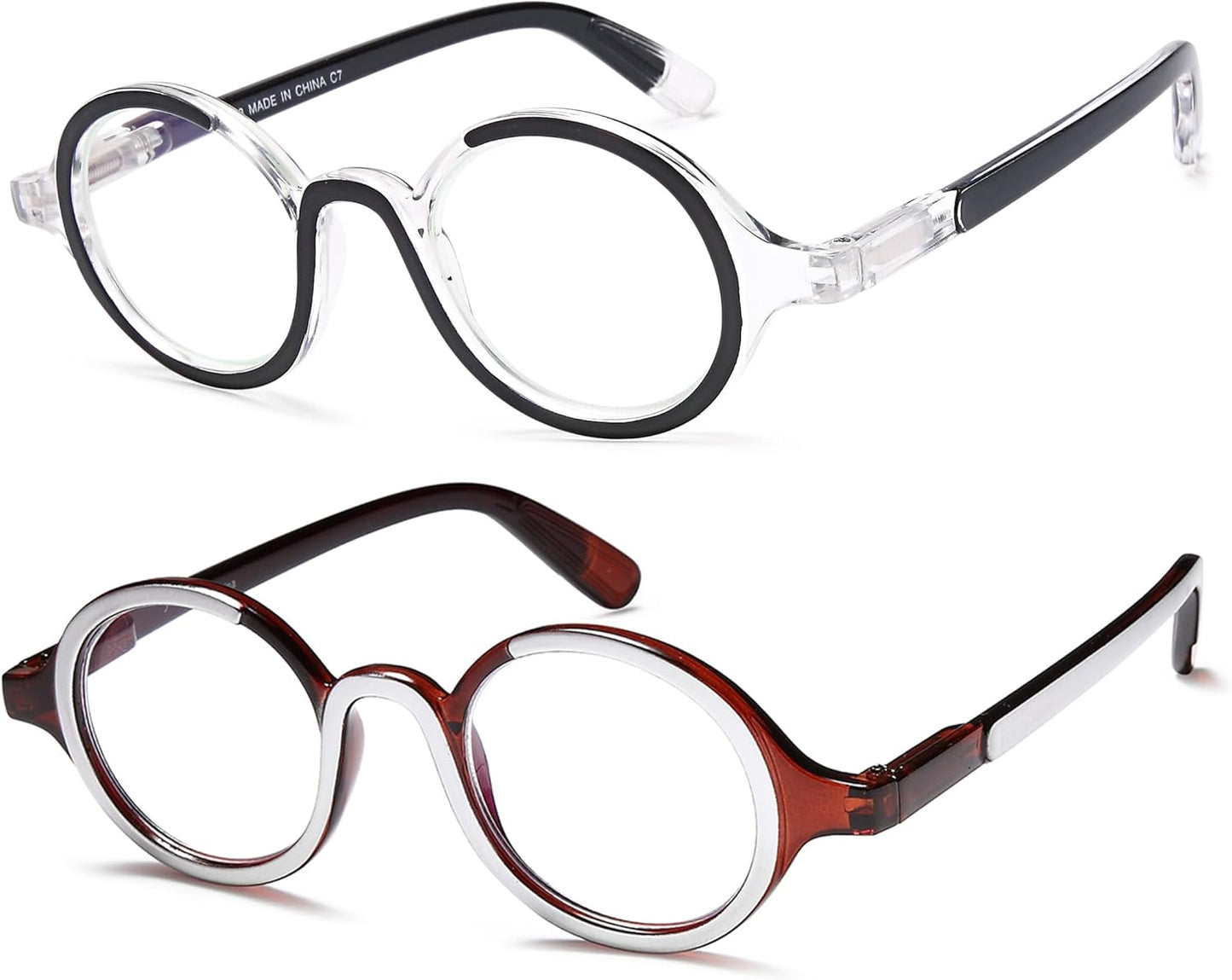 Blue Light Blocking Retro Round Readers for Men & Women – Anti Eye Strain Computer Glasses with Durable Spring Hinges and Trendy Color Frames