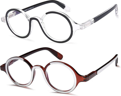Blue Light Blocking Retro Round Readers for Men & Women – Anti Eye Strain Computer Glasses with Durable Spring Hinges and Trendy Color Frames