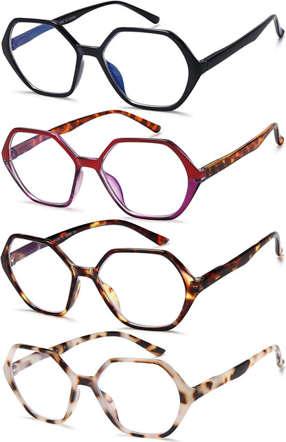 EYEURL 4-Pack Reading Glasses for Women Blue Light Blocking Reading Glasses Vintage Design Diamond-Shaped Frame Spring Hinge Readers for Women Men Anti Glare Filter Lightweight Eyeglasses,1.5