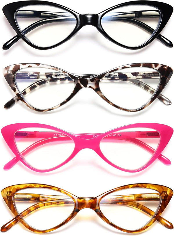 EYEURL 4-Pack Reading Glasses for Women, Fashion Cat Eye Blue Light Blocking Readers with Spring Hinges,1.50 Anti-Glare/UV Rays