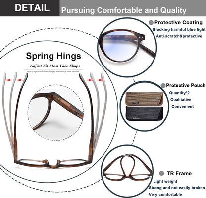 EYEURL 4-Pack Small Round Reading Glasses for Women Men Neck Hanging Blue Light Blocking Eyeglasses TR90 Readers for Women