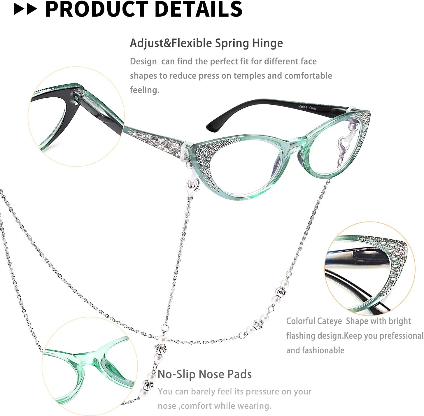 EYEURL Cat Eye Reading Glasses for Women - Blue Light Blocking 3 Pack Ladies Fashion Readers with Flexible Spring Hinges, Anti-Glare&UV Rays +1.50 Eyeglasses, Brown/Green/Purple