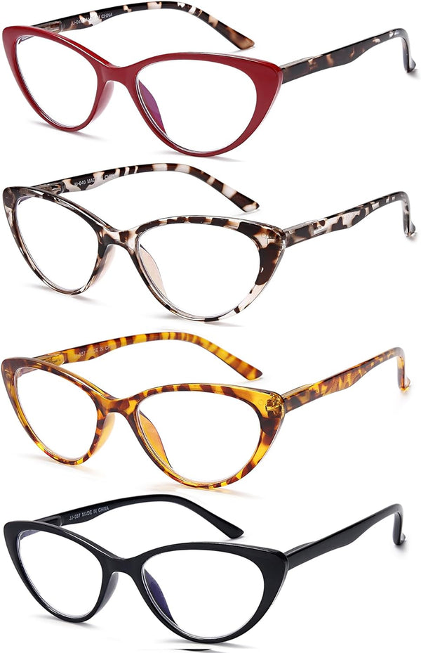 EYEURL 4-Pack Cat Eye Reading Glasses for Women - Blue Light Blocking, Anti-Glare, Fashionable Computer Readers, 2.5 Magnification