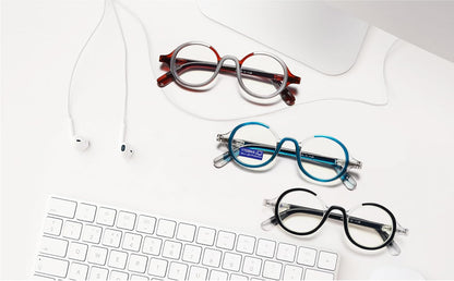 Unisex Retro Round Reading Glasses – Fashion Color Frame Blue Light Blocking Readers, Spring Hinges for Comfort and Eye Protection