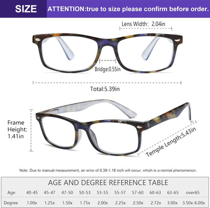 Reading Glasses for Women, 4 pack Fashion Readers for Women Men Spring Hinge Eye Glasses, Blue Light Reading Glasses