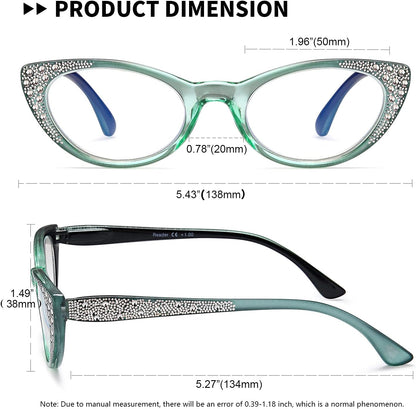 EYEURL Cat Eye Reading Glasses for Women - Blue Light Blocking 3 Pack Ladies Fashion Readers with Flexible Spring Hinges, Anti-Glare&UV Rays +1.50 Eyeglasses, Brown/Green/Purple