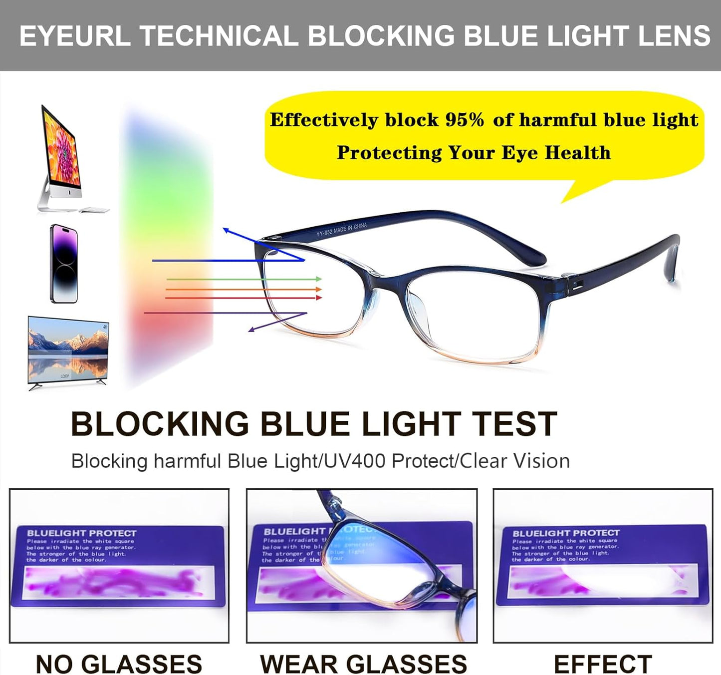EYEURL 2 Pack Reading Glasses for Women Men, Blue Light Blocking Lightweight TR90 Readers Filter Glare/UV Rays/Eyestrain, 0.00