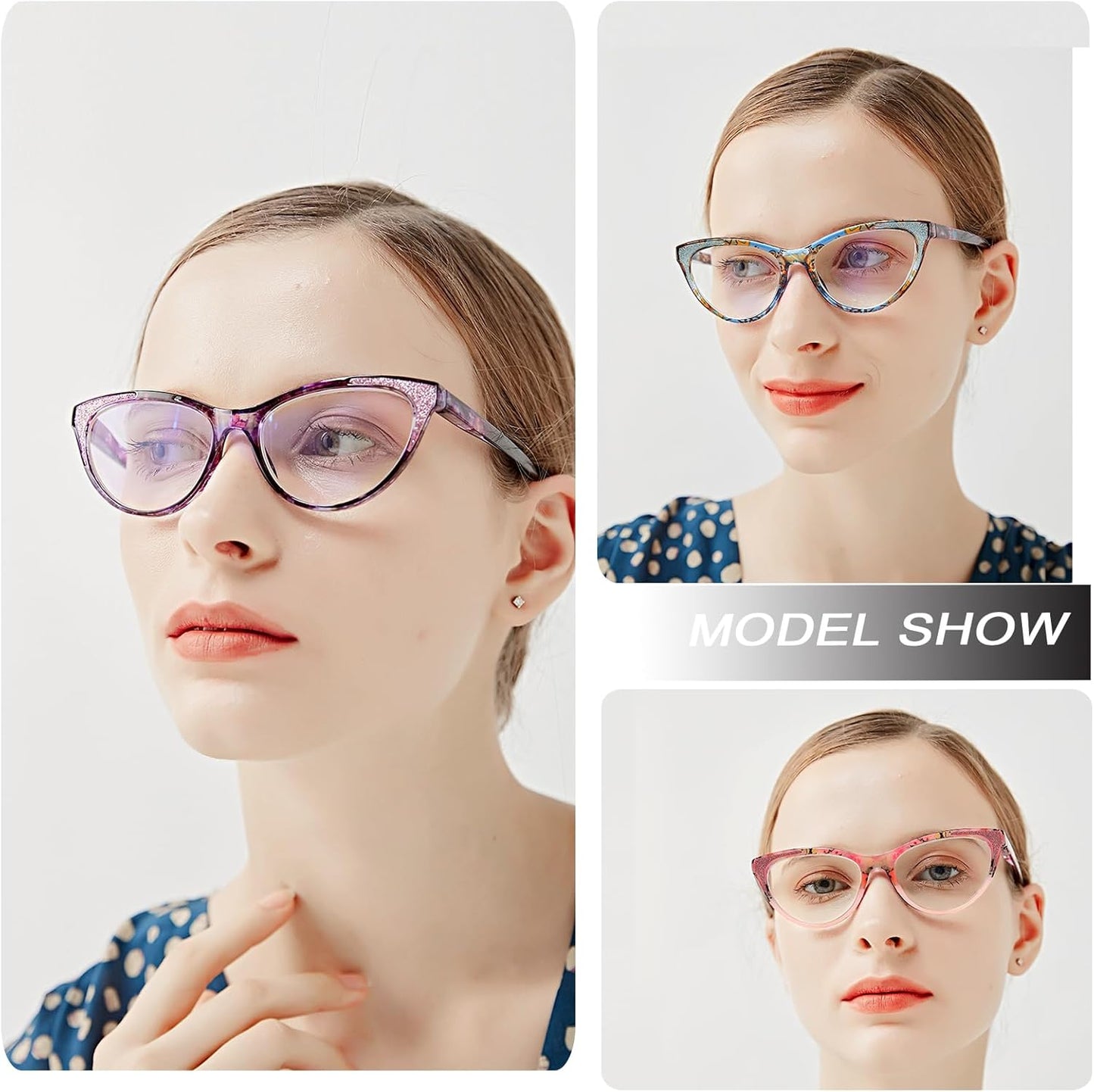 Stylish Cat Eye Reading Glasses for Women – Glitter Frame Blue Light Readers, Fashionable Computer Cheaters for Everyday Comfort