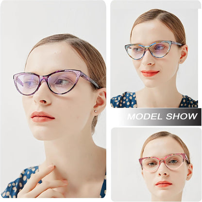 Stylish Cat Eye Reading Glasses for Women – Glitter Frame Blue Light Readers, Fashionable Computer Cheaters for Everyday Comfort