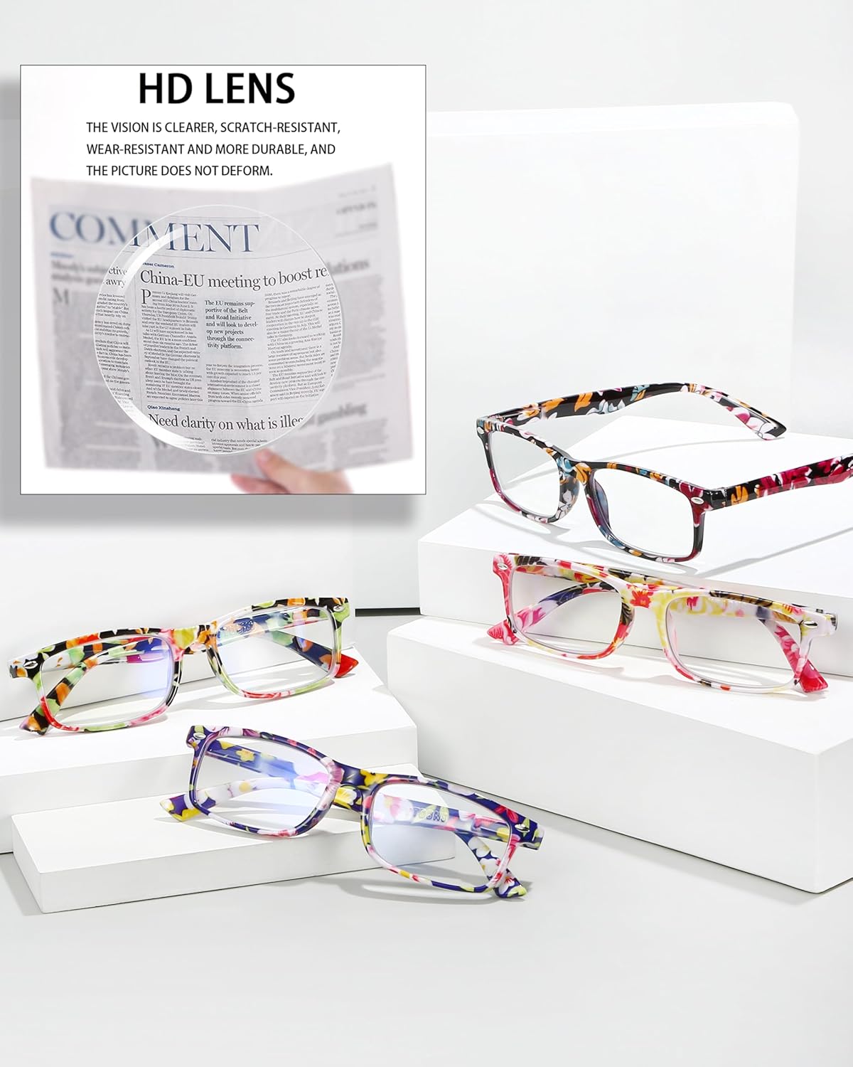 Fashion Reading Glasses for Women – Blue Light Blocking Ladies Readers, Lightweight Stylish Cheaters for Clear Vision