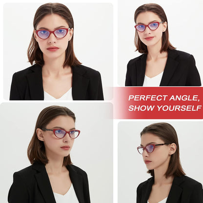 EYEURL Blue Light Blocking Cat Eye Reading Glasses for Women – 4 Pack Computer Readers, Anti-Glare Stylish Eyewear with Clear Vision