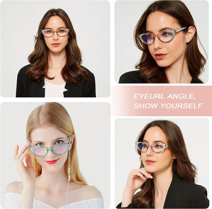 EYEURL Cat Eye Reading Glasses for Women - Blue Light Blocking 3 Pack Ladies Fashion Readers with Flexible Spring Hinges, Anti-Glare&UV Rays +1.50 Eyeglasses, Brown/Green/Purple