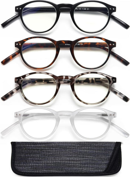 EYEURL 4-Pack Small Round Reading Glasses for Women Men Neck Hanging Blue Light Blocking Eyeglasses TR90 Readers for Women