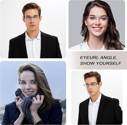 EYEURL Half Frame Reading Glasses 1.50 - Blue Light Blocking Computer Readers for Men Women Lightweight Anti Glare TR90 Black