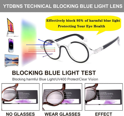 Blue Light Blocking Retro Round Readers for Men & Women – Anti Eye Strain Computer Glasses with Durable Spring Hinges and Trendy Color Frames