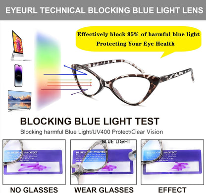 EYEURL 4-Pack Reading Glasses for Women, Fashion Cat Eye Blue Light Blocking Readers with Spring Hinges,1.50 Anti-Glare/UV Rays